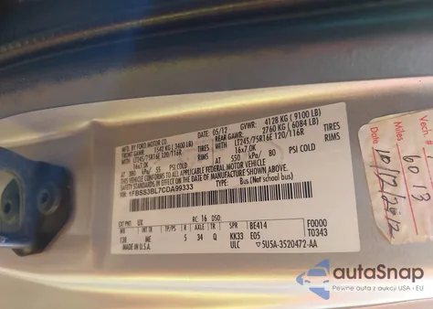 2012 Ford E-350 Super Duty Xlt from USA, damaged, VIN 1FBSS3BL7CDA99333